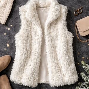 Croft & Barrow Shimmer Faux Fur Vest L/XL | Soft Shaggy Statement Layer